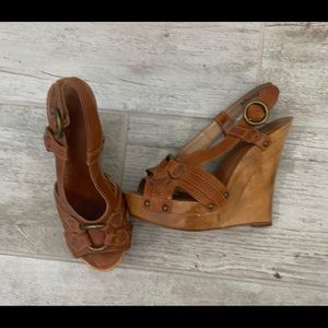 Frye brown leather wedges